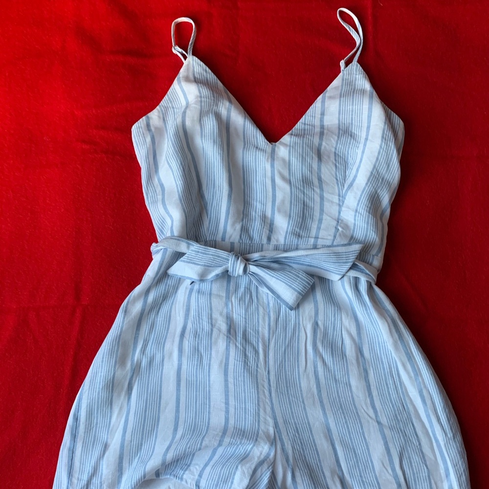 Blue and white striped romper never been worn